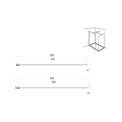 UK Home Living Avalon 8mm Wet room panel 2000mmx900mm with wall profile and minimalist wall support in chrome - 3