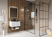 UK Home Living Avalon 8mm Wet room panel Black Grid 2000mm x 1000mm including wall support