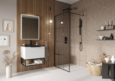 UK Home Living Avalon 8mm Wet room panel Black Grid 2000mm x 1000mm including wall support