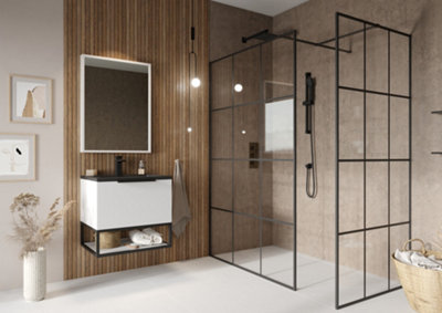 UK Home Living Avalon 8mm Wet room panel Black Grid 2000mm x 900mm including wall support Price Comparisons | Compare The Build