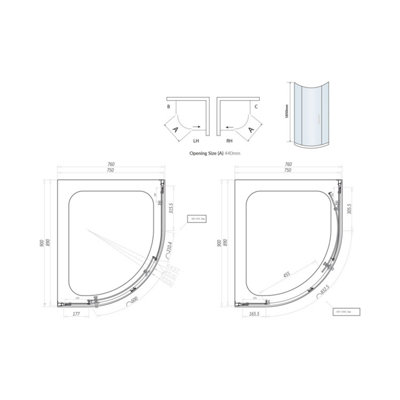UK Home Living Avalon 900mm x 760mm Single Door Quad with tray and waste right hand