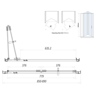 UK Home Living Avalon Bi-fold door for corner 900mm door with 900mm side panel - Black - 3