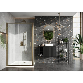 UK Home Living Avalon Brushed Brass 1000mm Sliding Door with 800 mm side panel and 1000x800mm tray and brushed brass waste