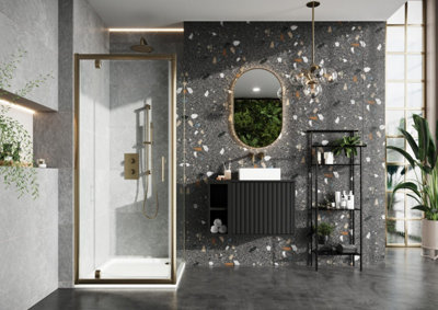 UK Home Living Avalon Brushed Brass 800mm Pivot Door with 900 mm side panel and 800x900mm tray and brushed brass waste Price Comparisons | Compare The Build