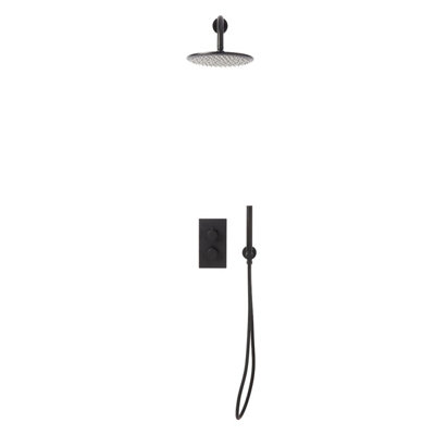 UK Home Living Avalon Core Black Round Handle Shower arm Drench head Handset & mounting bracket