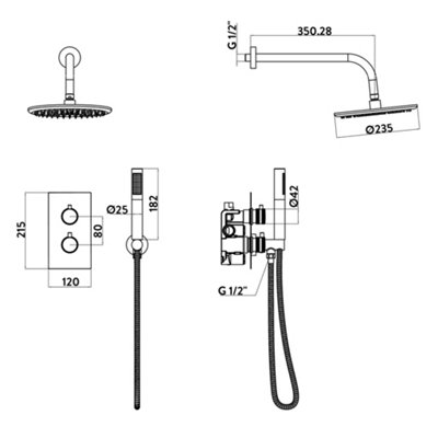 UK Home Living Avalon Core Brushed Brass Round Handle Shower arm Drench head Handset & mounting bracket