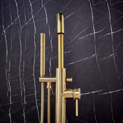 UK Home Living Avalon Core Freestanding Bath Shower Mixer Brushed Brass - 3