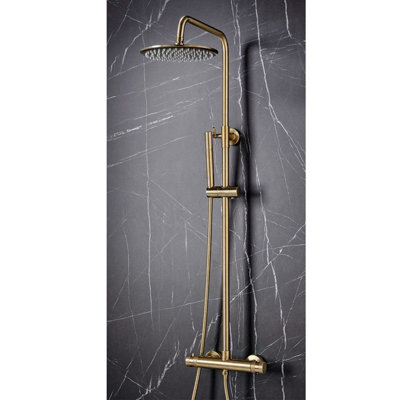 UK Home Living Avalon Core Round Rigid Riser Shower Brushed Brass