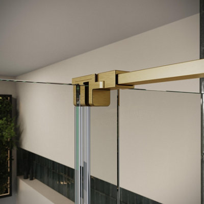 UK Home Living Avalon Designer 8mm Minimal Frame Sliding Door 1000mm Brushed Brass with 760mm side panel