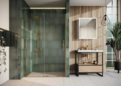 UK Home Living Avalon Designer 8mm Minimal Frame Sliding Door 1000mm Brushed Brass