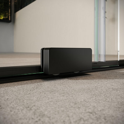 UK Home Living Avalon Designer 8mm Minimal Frame Sliding Door 1200mm Matt Black with 900mm side panel