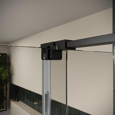 UK Home Living Avalon Designer 8mm Minimal Frame Sliding Door 1200mm Matt Black with 900mm side panel - 3