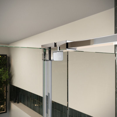 UK Home Living Avalon Designer 8mm Minimal Frame Sliding Door 1400mm Chrome with 900mm side panel