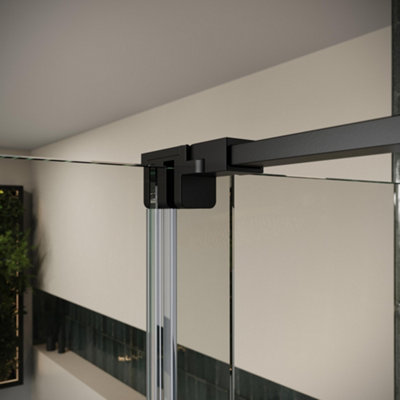 UK Home Living Avalon Designer 8mm Minimal Frame Sliding Door 1400mm Matt Black with 900mm side panel