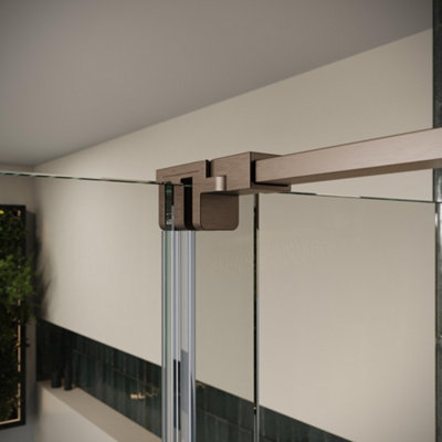 UK Home Living Avalon Designer 8mm Minimal Frame Sliding Door 1500mm Brushed Bronze with 700mm side panel - 3