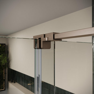 UK Home Living Avalon Designer 8mm Minimal Frame Sliding Door 1500mm Brushed Bronze with 800mm side panel
