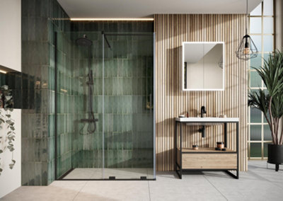 UK Home Living Avalon Designer 8mm Minimal Frame Sliding Door 1500mm Matt Black with 900mm side panel Price Comparisons | Compare The Build