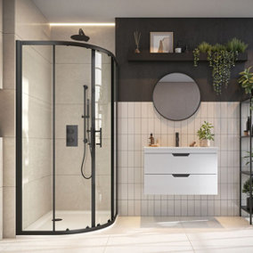 UK Home Living Avalon Double Door Quadrant 800mm x 800mm shower enclosure - Black - including shower tray and black waste