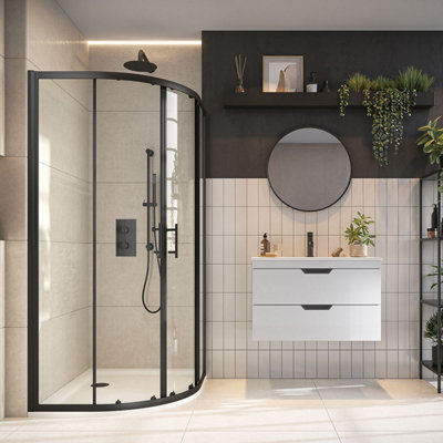 UK Home Living Avalon Double Door Quadrant 800mm x 800mm shower enclosure - Black Price Comparisons | Compare The Build