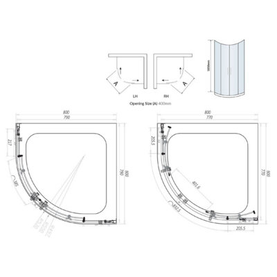 UK Home Living Avalon Double Door Quadrant 800mm x 800mm shower enclosure - Black