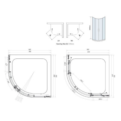 UK Home Living Avalon Double Door Quadrant 900mm x 900mm shower enclosure - Black - including shower tray and black waste - 3