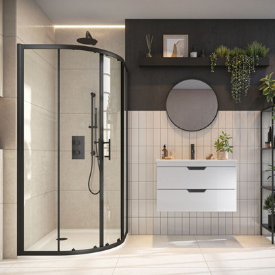 UK Home Living Avalon Double Door Quadrant 900mm x 900mm shower enclosure - Black