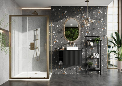 UK Home Living Avalon New range offer price Brushed Brass 6mm 1200mm Sliding Door (1900mm) with 800mm side panel Price Comparisons | Compare The Build