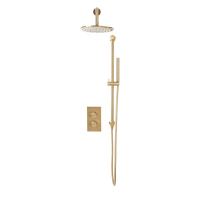UK Home Living Avalon NEW RANGE OFFER PRICE Core Brushed Brass Round handle head & handset Riserkit