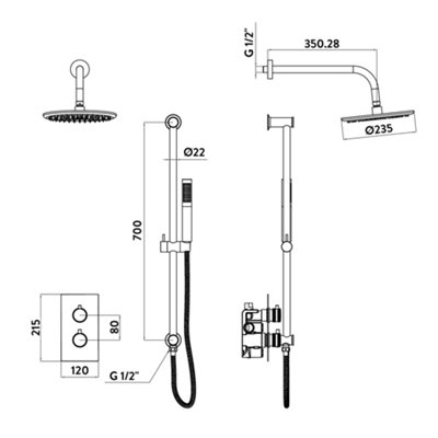 UK Home Living Avalon NEW RANGE OFFER PRICE Core Brushed Brass Round handle head & handset Riserkit