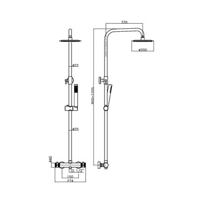 UK Home Living Avalon NEW RANGE OFFER PRICE Core Round Rigid Riser Shower Brushed Brass