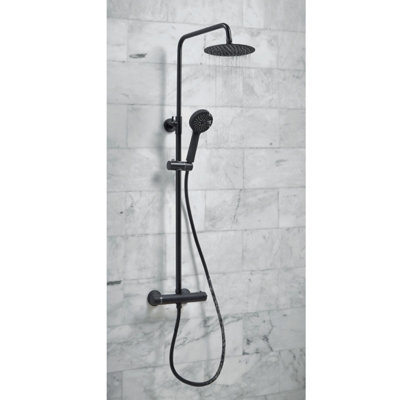 UK Home Living Avalon NEW RANGE OFFER PRICE Round Black Shower thermostatic PLUS Adjustable height