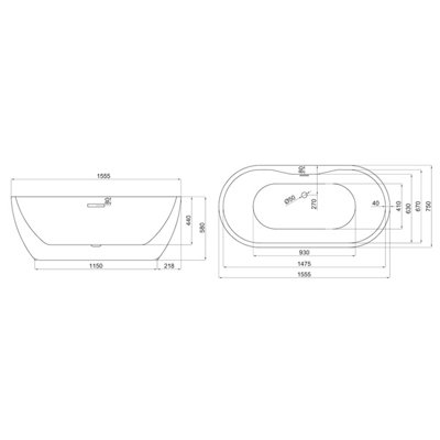 UK Home Living Avalon NEW RANGE OFFER PRICE Skell gloss white freestanding bath 1555x745mm including chrome waste and overflow