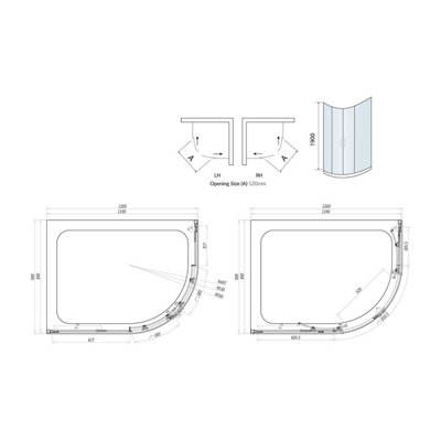 UK Home Living Avalon Next Level 8mm Double Door Offset Quadrant Shower Enclosure 1200 x 900mm inc. left hand tray and waste - 3