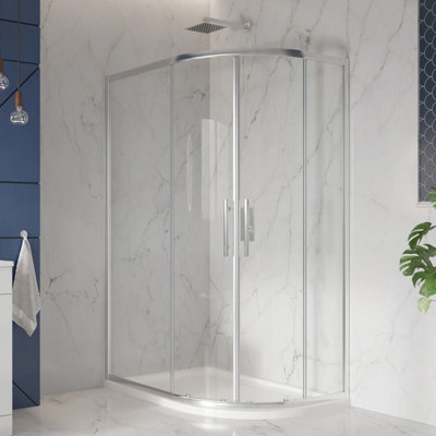 UK Home Living Avalon Next Level 8mm Double Door Offset Quadrant Shower Enclosure 1200 x 900mm inc. right hand tray and waste