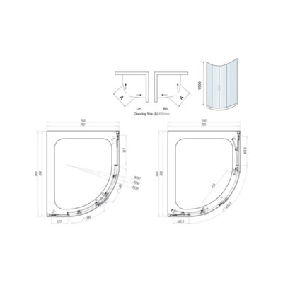 UK Home Living Avalon Next Level 8mm Double Door Offset Quadrant Shower Enclosure 900 x 760mm inc left hand tray and waste - 3