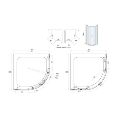 UK Home Living Avalon Next Level 8mm Double Door Quadrant Shower Enclosure 900x900mm inc tray and waste - 3