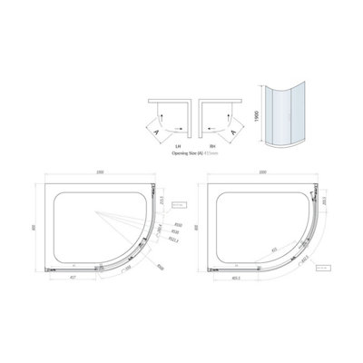 UK Home Living Avalon Next Level 8mm Single Door Offset Quadrant Shower Enclosure 1000 x 800mm inc. right hand tray and waste - 3