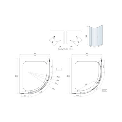 UK Home Living Avalon Next Level 8mm Single Door Offset Quadrant Shower Enclosure 900 x 760mm inc. left hand tray and waste - 3
