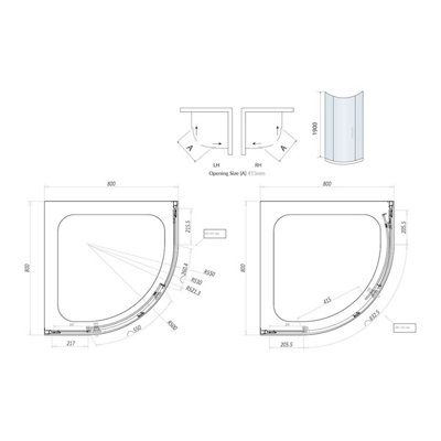 UK Home Living Avalon Next Level 8mm Single Door Quadrant Shower Enclosure 800x800mm - 3