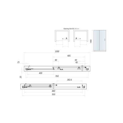UK Home Living Avalon Next Level 8mm Sliding Shower Door 1000mm with 800mm side panel inc 1000x800mm tray and waste - 3