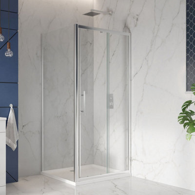 UK Home Living Avalon Next Level 8mm Sliding Shower Door 1100mm with 800mm side panel inc 1100x800mm tray and waste