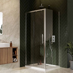 UK Home Living Avalon Next Level 8mm Sliding Shower Door 1600mm with 700mm side panel inc 1600x700mm tray and waste