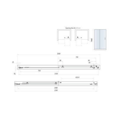 UK Home Living Avalon Next Level 8mm Sliding Shower Door for recess 1600mm with 1600x700mm tray and waste - 3