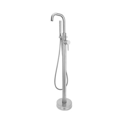 UK Home Living Avalon Nidd gloss white freestanding bath 1700x800mm with chrome freestanding bath/shower mixer and matching waste