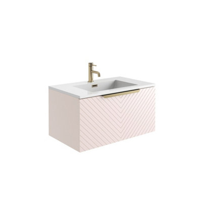 UK Home Living Avalon OFFER PRICE Chevron 800mm Basin Cabinet Pink With Brushed brass frame, handle and overflow
