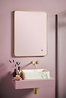 UK Home Living Avalon - PRICE REDUCED -Soft Square LED Mirror Brushed Brass Frame 500x700