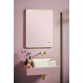UK Home Living Avalon - PRICE REDUCED -Soft Square LED Mirror Brushed Brass Frame 500x700