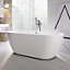 UK Home Living Avalon Skell gloss white freestanding bath 1555x745mm with black freestanding bath/shower mixer and matching waste
