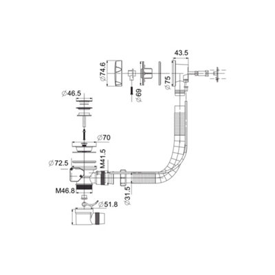 UK Home Living Avalon Skell gloss white freestanding bath 1655x745mm with b/brass freestanding bath/shower mixer and waste - 8