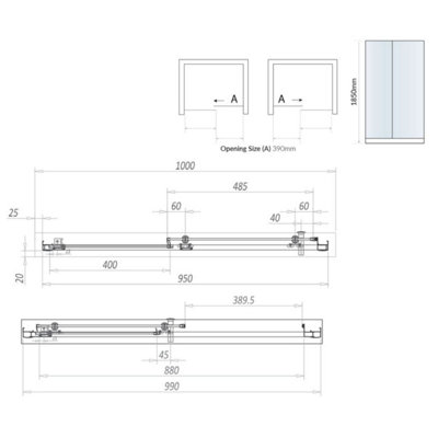 UK Home Living Avalon Sliding shower door for corner 1000mm door with 800mm side panel Black - 3